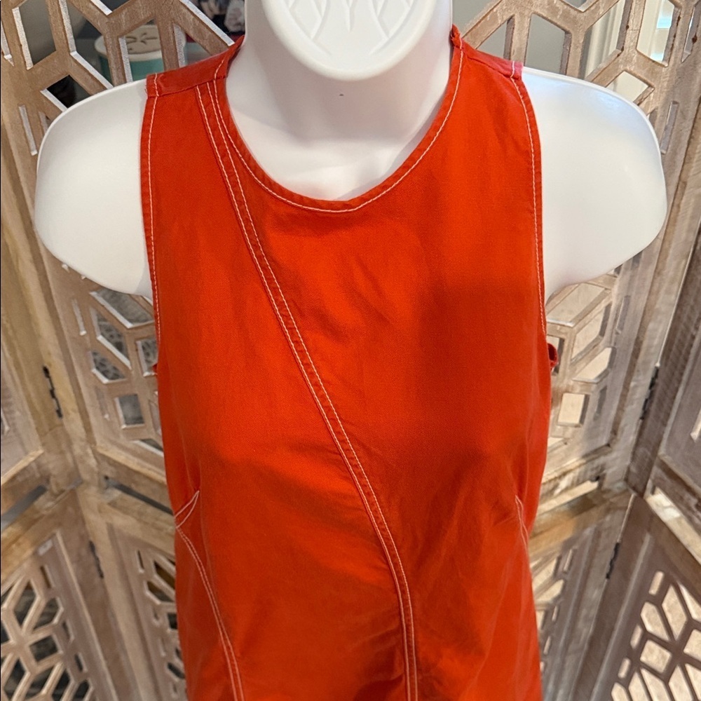 Bileu Anthropologie Sleeveless Orange A-Line Dress with Contrast Stitching sz 8 - Picture 7 of 12
